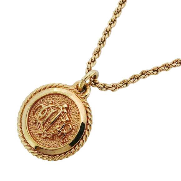 Christian Dior Emblem Circle Necklace, GP Plated Gold, Women's